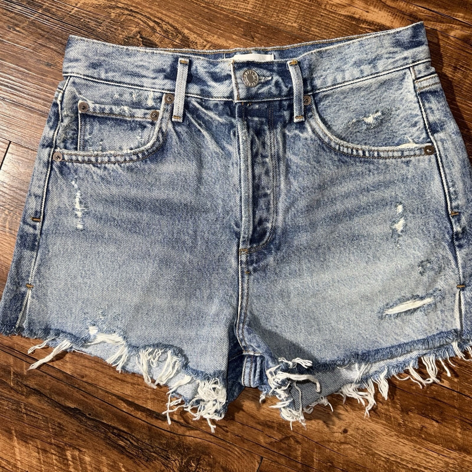 Agolde Button Fly Jaden Distressed Cutoff Shorts Side Slit Women's Size 26
